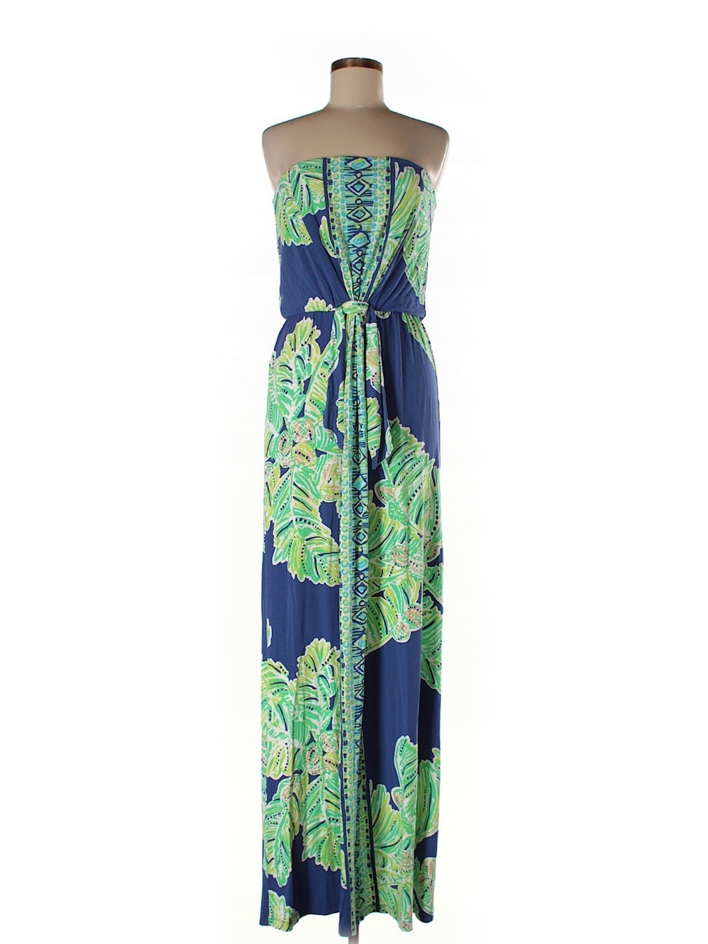 Lilly Pulitzer Navy Strapless Maxi Dress with Lime Green Print